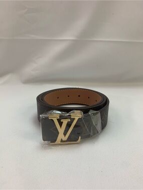 Louis Vuitton Brown Monogram Belt with Gold LV Buckle